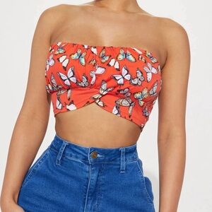 Orange Multi-Color Butterfly Tube Top